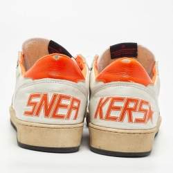 Pre Owned Golden Goose White/Orange Leather Ball Star Sneakers Size 44