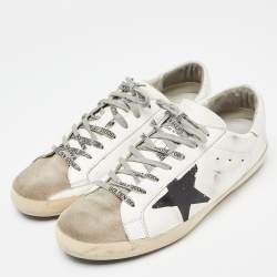Pre Owned Golden Goose White/Grey Suede and Leather Superstar Sneakers Size 44
