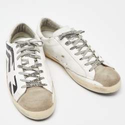 Pre Owned Golden Goose White/Grey Suede and Leather Superstar Sneakers Size 44