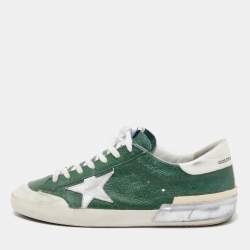 Pre Owned Golden Goose Green/White Leather Superstar Sneakers Size 44