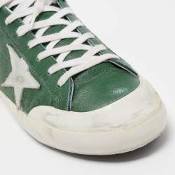 Pre Owned Golden Goose Green/White Leather Superstar Sneakers Size 44
