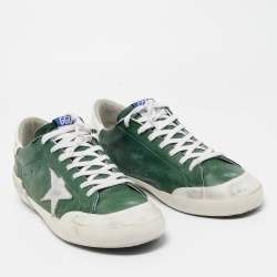 Pre Owned Golden Goose Green/White Leather Superstar Sneakers Size 44