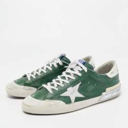 Pre Owned Golden Goose Green/White Leather Superstar Sneakers Size 44