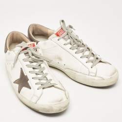 Pre Owned Golden Goose White/Grey Leather Superstar Sneakers Size 44