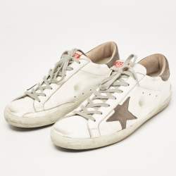 Pre Owned Golden Goose White/Grey Leather Superstar Sneakers Size 44