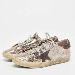 Golden Goose Silver Python Embossed Super Star Sneakers Size 40