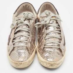Golden Goose Silver Python Embossed Super Star Sneakers Size 40