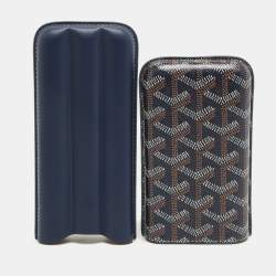 Goyard Navy Blue Goyardine Coated Canvas and Leather Churchill 3 Cigar Case