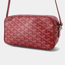Pre Owned Goyard Cup Vert PM Red Coated Canvas Leather Shoulder Bag