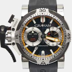 مملوكة مسبقًا ساعة يد رجالة غراهام كرونوفايتر دايفر ديت 20VEV.U05A.K41B مطاط وستانلس ستيل سوداء كبيرة 47 مم