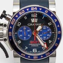Graham Black Stainless Steel Rubber Chronofighter Oversized GMT 2OVGS.B26A.C89S Men's Wristwatch 47 mm
