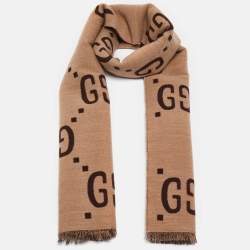 Pre Owned Gucci Beige/Brown GG Jacquard Wool Freedom Scarf