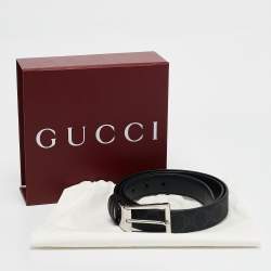 Pre Owned Gucci Black GG Supreme Canvas and Leather Buckle Reversible Belt 100CM