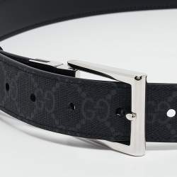 Pre Owned Gucci Black GG Supreme Canvas and Leather Buckle Reversible Belt 100CM