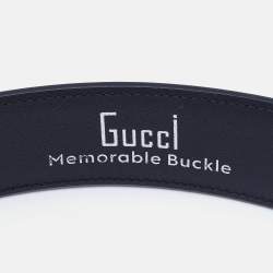 Pre Owned Gucci Black Leather Floral Wide G Buckle Belt 80CM