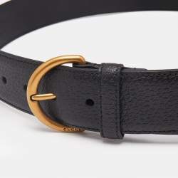 Pre Owned Gucci Black Leather D Ring Buckle Belt 90CM