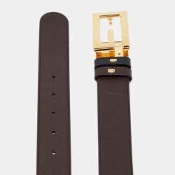 Pre Owned Gucci Black/Brown Leather G Buckle Belt 100CM