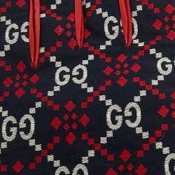 Pre Owned Gucci Gloves L Navy Blue/Red Diamond GG Canvas and Leather 10.5 / L