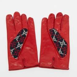 Pre Owned Gucci Gloves L Navy Blue/Red Diamond GG Canvas and Leather 10.5 / L