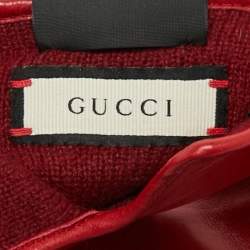 Pre Owned Gucci Gloves L Navy Blue/Red Diamond GG Canvas and Leather 10.5 / L