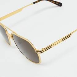 Pre Owned Gucci Black/Gold Tone GG0981S Navigator Frame Sunglasses