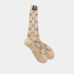 Pre Owned Gucci Beige GG Lamé Socks M