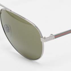 مملوكة مسبقًا Gucci Black/Silver Tone GG0137S Aviator Sunglasses
