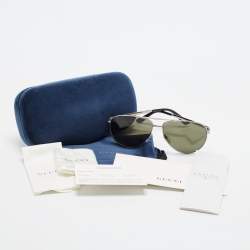مملوكة مسبقًا Gucci Black/Silver Tone GG0137S Aviator Sunglasses