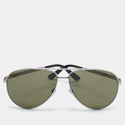 Pre Owned Gucci Black/Silver Tone GG0137S Aviator Sunglasses