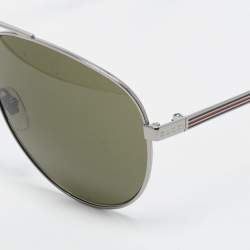 Pre Owned Gucci Black/Silver Tone GG0137S Aviator Sunglasses