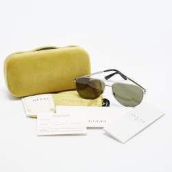 Pre Owned Gucci Black/Silver Tone GG0137S Aviator Sunglasses