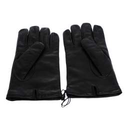Pre Owned Gucci Black Snake Embossed Leather Gloves Size M