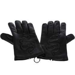 Pre Owned Gucci Black Snake Embossed Leather Gloves Size M