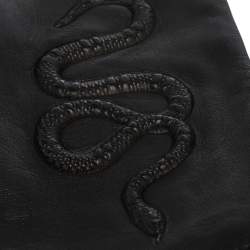 Pre Owned Gucci Black Snake Embossed Leather Gloves Size M