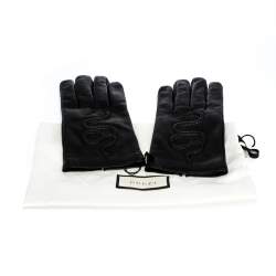 Pre Owned Gucci Black Snake Embossed Leather Gloves Size M