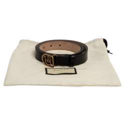 Pre Owned حزام غوتشي مزين جي جي بإطار جلد أسود 100 سم