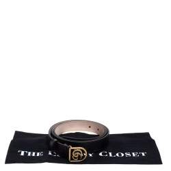 Pre Owned حزام غوتشي إبزيم رفيع مارمونت جي جي جلد أسود 105 سم