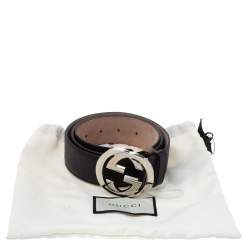 Pre Owned حزلم غوتشي إبزيم G متداخل جلد غوتشيسيما أسود مقاس 80 سم