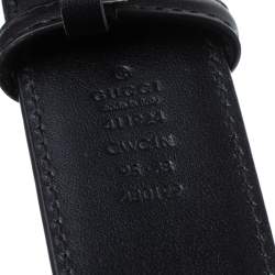 مملوكة مسبقًا حزام غوتشي بإبزيم جي جي متداخل جلد غوتشيسيما أسود 95 سم