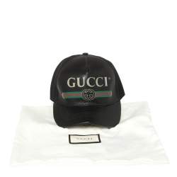 مملوكة مسبقًا كاب بيسبول غوتشي مزين شعار الماركة نايلون و جلد أسود مقاس كبير (لارج)