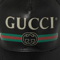 مملوكة مسبقًا كاب بيسبول غوتشي مزين شعار الماركة نايلون و جلد أسود مقاس كبير (لارج)