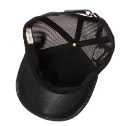 مملوكة مسبقًا كاب بيسبول غوتشي مزين شعار الماركة نايلون و جلد أسود مقاس كبير (لارج)