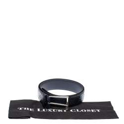 Pre Owned Gucci Navy Blue Guccissima Leather GG Detail Signature Belt 90CM