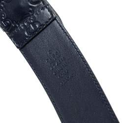 Pre Owned Gucci Navy Blue Guccissima Leather GG Detail Signature Belt 90CM