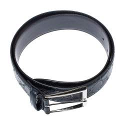 Pre Owned Gucci Navy Blue Guccissima Leather GG Detail Signature Belt 90CM