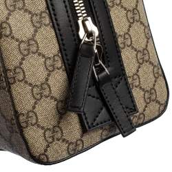 Pre Owned Gucci Beige/Balck GG Supreme Canvas and Leather Web Toiletry Pouch