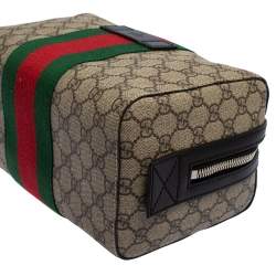 Pre Owned Gucci Beige/Balck GG Supreme Canvas and Leather Web Toiletry Pouch