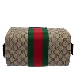 Pre Owned Gucci Beige/Balck GG Supreme Canvas and Leather Web Toiletry Pouch