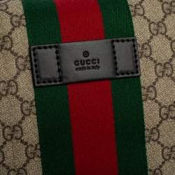 Pre Owned Gucci Beige/Balck GG Supreme Canvas and Leather Web Toiletry Pouch