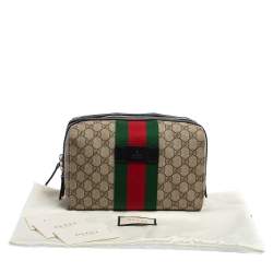 Pre Owned Gucci Beige/Balck GG Supreme Canvas and Leather Web Toiletry Pouch